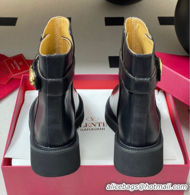 Popular Style Valentino VLogo Signature Ankle Boots in Calfskin Black VA082102