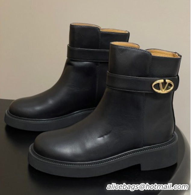 Popular Style Valentino VLogo Signature Ankle Boots in Calfskin Black VA082102