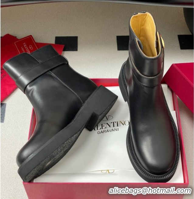 Popular Style Valentino VLogo Signature Ankle Boots in Calfskin Black VA082102