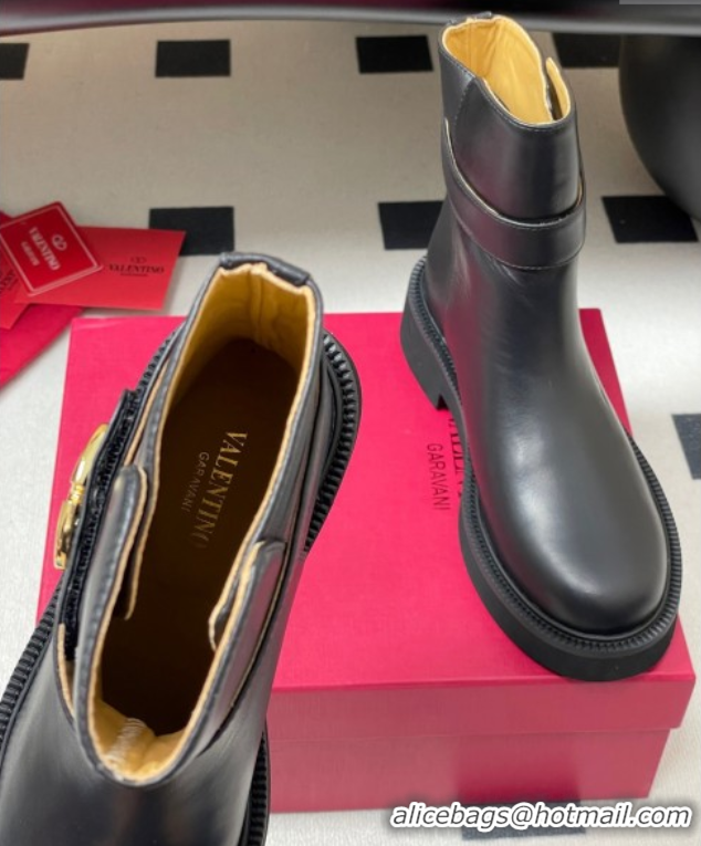 Popular Style Valentino VLogo Signature Ankle Boots in Calfskin Black VA082102