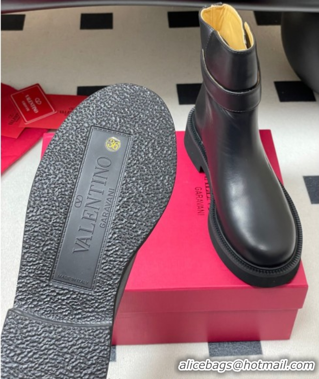 Popular Style Valentino VLogo Signature Ankle Boots in Calfskin Black VA082102