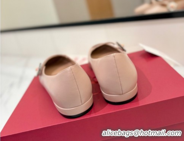 Best Grade Valentino Preshoes Mary-Jane Ballerinas Flat with Jeweled Button in Nappa Leather Light Pink 0821008 