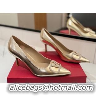 Low Price Valentino VLogo Signature Pumps 7.5cm in Calfskin Leather and Strass Gold VA082102