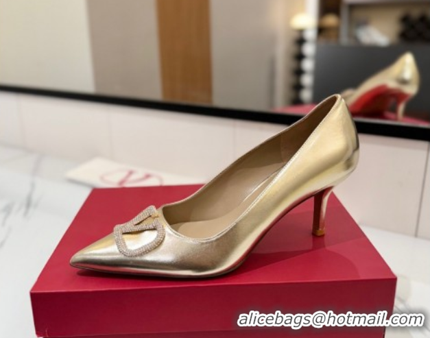 Low Price Valentino VLogo Signature Pumps 7.5cm in Calfskin Leather and Strass Gold VA082102