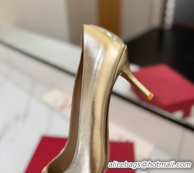 Low Price Valentino VLogo Signature Pumps 7.5cm in Calfskin Leather and Strass Gold VA082102