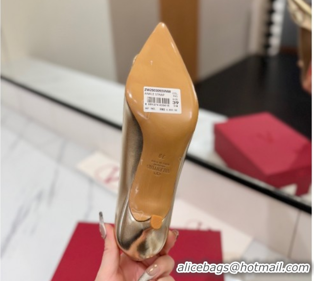 Low Price Valentino VLogo Signature Pumps 7.5cm in Calfskin Leather and Strass Gold VA082102