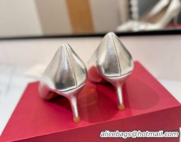 Good Looking Valentino VLogo Signature Pumps 7.5cm in Calfskin Leather and Strass Silver VA082102