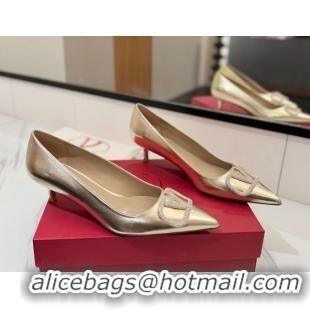 Unique Style Valentino VLogo Signature Pumps 4.5cm in Calfskin Leather and Strass Gold VA082102