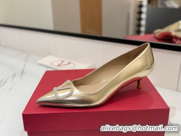 Unique Style Valentino VLogo Signature Pumps 4.5cm in Calfskin Leather and Strass Gold VA082102