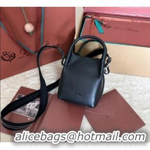 Famous Brand Loro Piana Small Bale Bucket Bag in Smooth Calfskin Leather 0925 Black 2025
