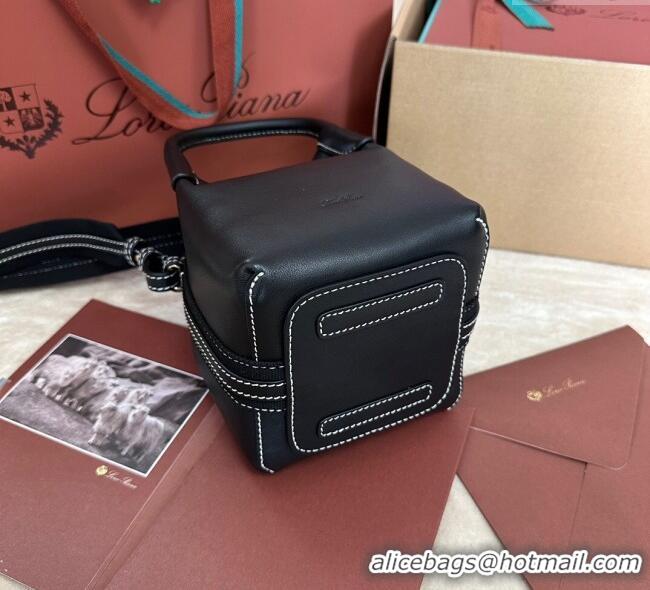 Famous Brand Loro Piana Small Bale Bucket Bag in Smooth Calfskin Leather 0925 Black 2025