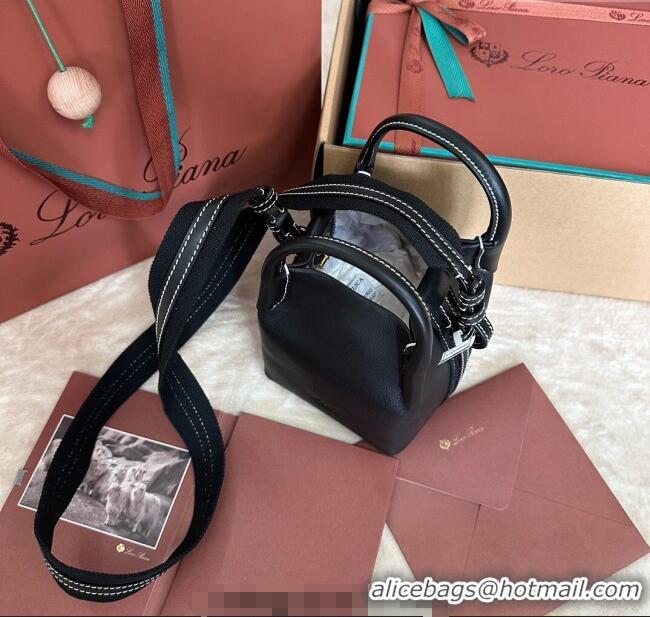 Famous Brand Loro Piana Small Bale Bucket Bag in Smooth Calfskin Leather 0925 Black 2025