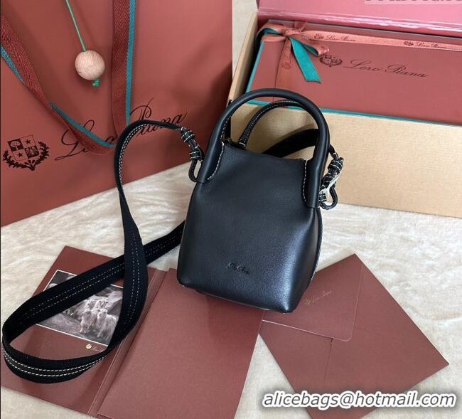 Famous Brand Loro Piana Small Bale Bucket Bag in Smooth Calfskin Leather 0925 Black 2025
