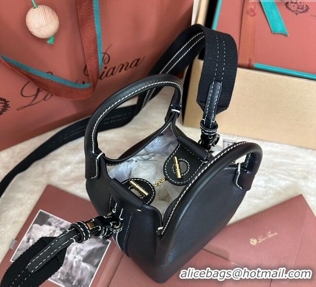 Famous Brand Loro Piana Small Bale Bucket Bag in Smooth Calfskin Leather 0925 Black 2025