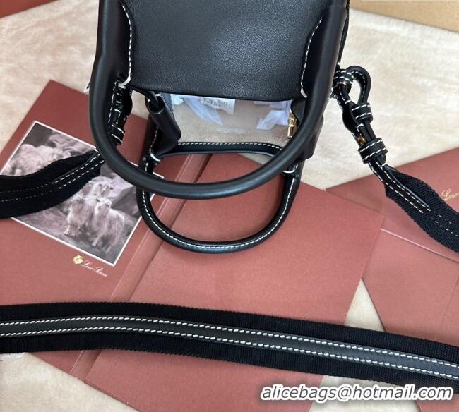 Famous Brand Loro Piana Small Bale Bucket Bag in Smooth Calfskin Leather 0925 Black 2025