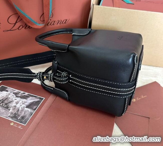Famous Brand Loro Piana Small Bale Bucket Bag in Smooth Calfskin Leather 0925 Black 2025