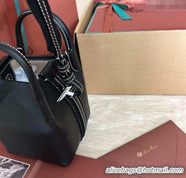 Famous Brand Loro Piana Small Bale Bucket Bag in Smooth Calfskin Leather 0925 Black 2025