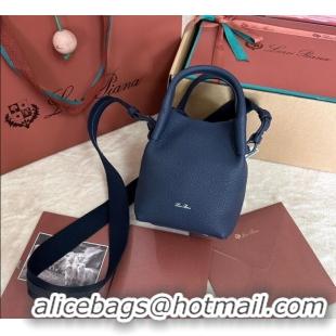 Reasonable Price Loro Piana Small Bale Bucket Bag in Grained Calfskin Leather 0925 Midnight Blue 2025