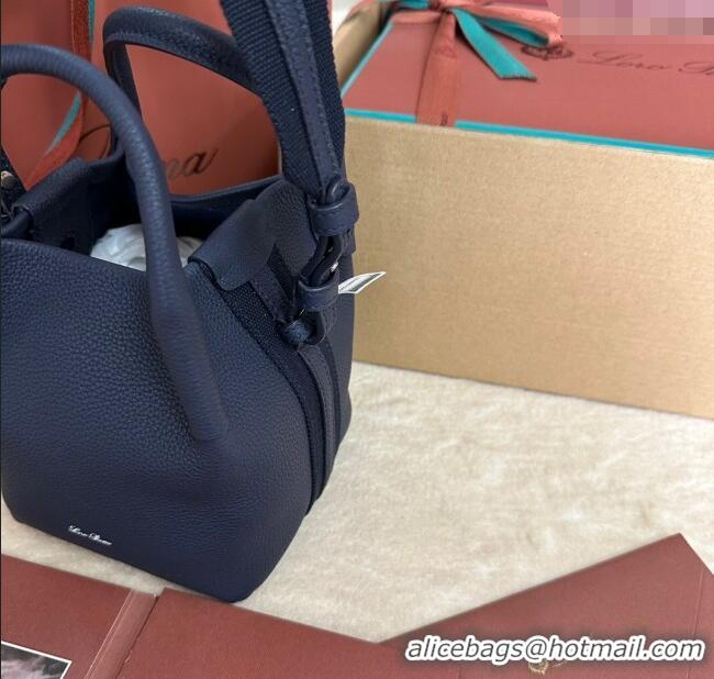 Reasonable Price Loro Piana Small Bale Bucket Bag in Grained Calfskin Leather 0925 Midnight Blue 2025