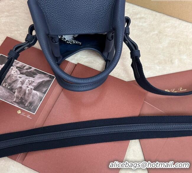 Reasonable Price Loro Piana Small Bale Bucket Bag in Grained Calfskin Leather 0925 Midnight Blue 2025