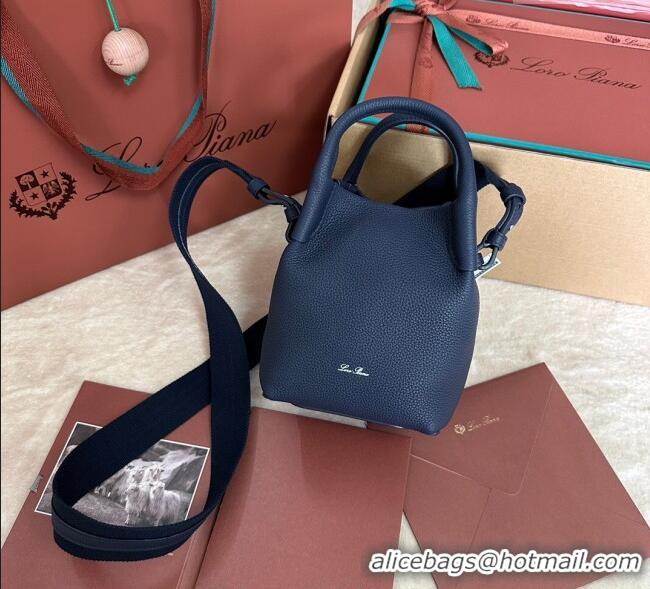 Reasonable Price Loro Piana Small Bale Bucket Bag in Grained Calfskin Leather 0925 Midnight Blue 2025