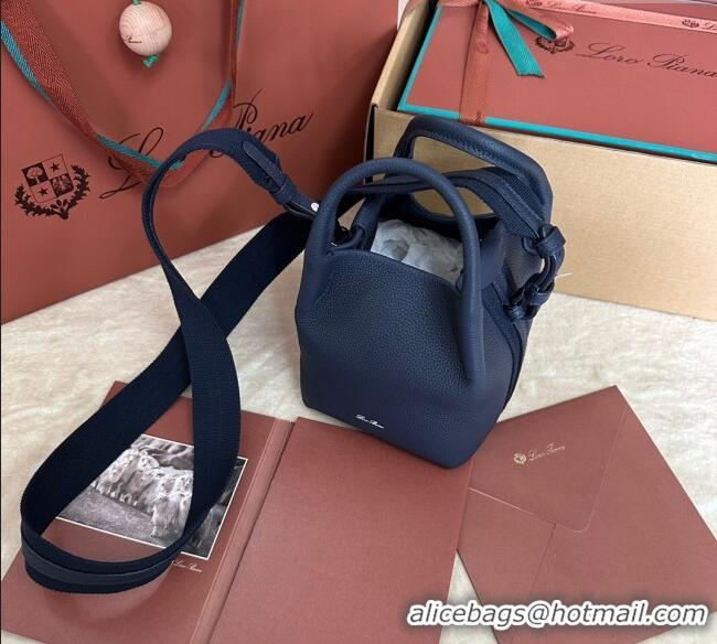 Reasonable Price Loro Piana Small Bale Bucket Bag in Grained Calfskin Leather 0925 Midnight Blue 2025