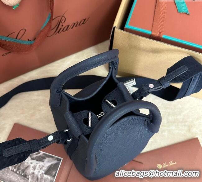 Reasonable Price Loro Piana Small Bale Bucket Bag in Grained Calfskin Leather 0925 Midnight Blue 2025