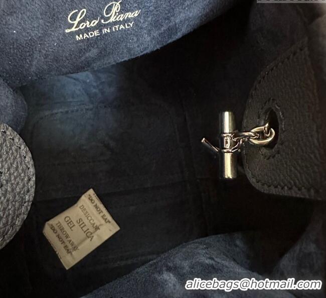 Reasonable Price Loro Piana Small Bale Bucket Bag in Grained Calfskin Leather 0925 Midnight Blue 2025