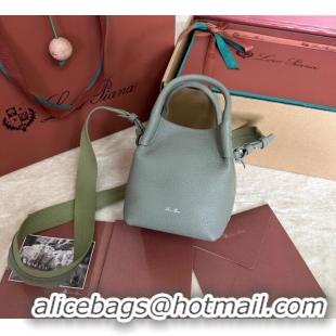 Luxury Cheap Loro Piana Small Bale Bucket Bag in Grained Calfskin Leather 0925 Yerba Mate Green 2025
