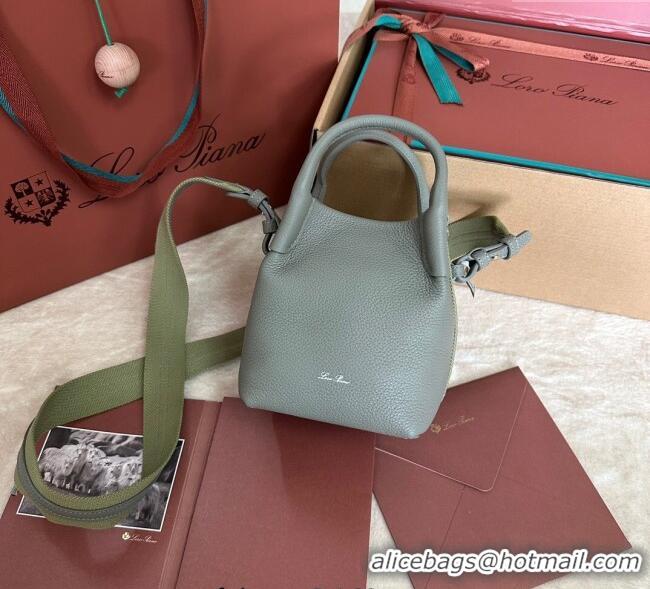Luxury Cheap Loro Piana Small Bale Bucket Bag in Grained Calfskin Leather 0925 Yerba Mate Green 2025