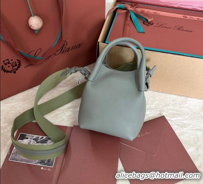 Luxury Cheap Loro Piana Small Bale Bucket Bag in Grained Calfskin Leather 0925 Yerba Mate Green 2025