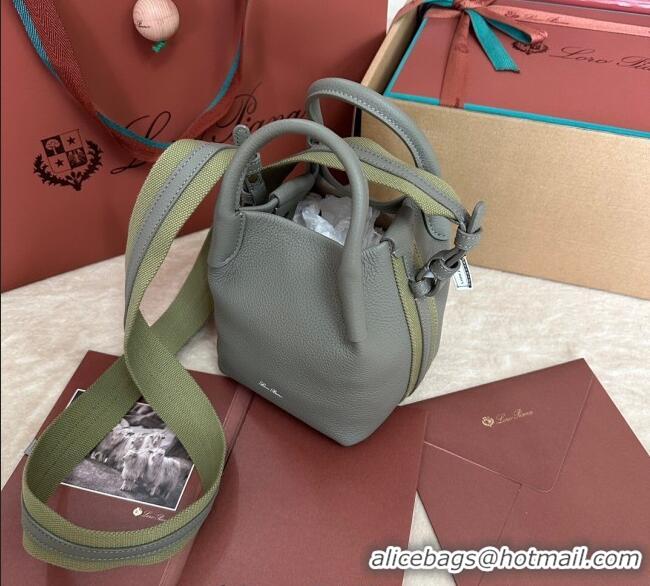 Luxury Cheap Loro Piana Small Bale Bucket Bag in Grained Calfskin Leather 0925 Yerba Mate Green 2025