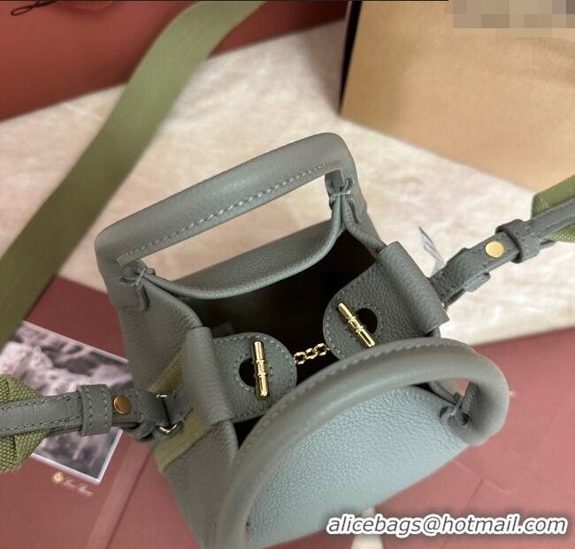 Luxury Cheap Loro Piana Small Bale Bucket Bag in Grained Calfskin Leather 0925 Yerba Mate Green 2025