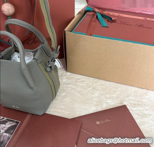 Luxury Cheap Loro Piana Small Bale Bucket Bag in Grained Calfskin Leather 0925 Yerba Mate Green 2025