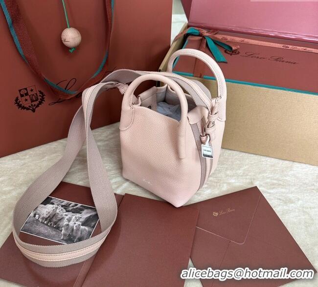 Cheap Price Loro Piana Small Bale Bucket Bag in Grained Calfskin Leather 0925 Marble Pink 2025