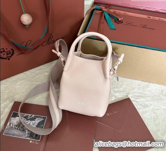 Cheap Price Loro Piana Small Bale Bucket Bag in Grained Calfskin Leather 0925 Marble Pink 2025