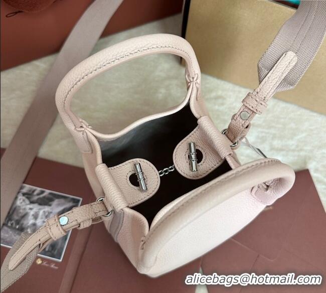 Cheap Price Loro Piana Small Bale Bucket Bag in Grained Calfskin Leather 0925 Marble Pink 2025