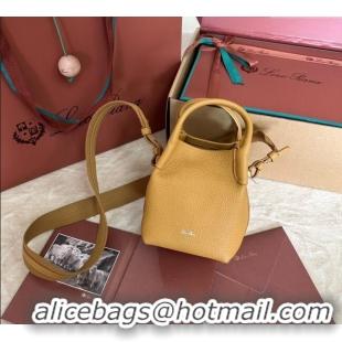 Luxury Discount Loro Piana Small Bale Bucket Bag in Grained Calfskin Leather 0925 Ginger Yellow 2025