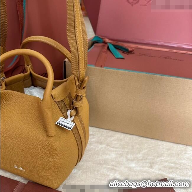 Luxury Discount Loro Piana Small Bale Bucket Bag in Grained Calfskin Leather 0925 Ginger Yellow 2025