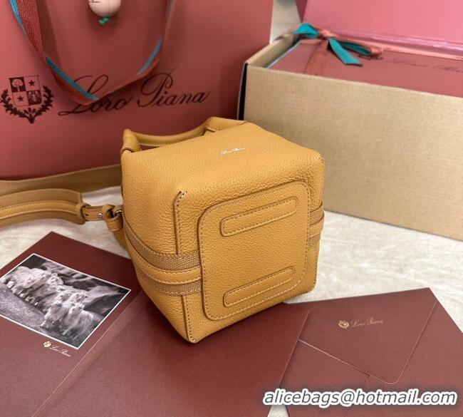 Luxury Discount Loro Piana Small Bale Bucket Bag in Grained Calfskin Leather 0925 Ginger Yellow 2025