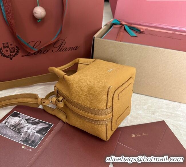 Luxury Discount Loro Piana Small Bale Bucket Bag in Grained Calfskin Leather 0925 Ginger Yellow 2025