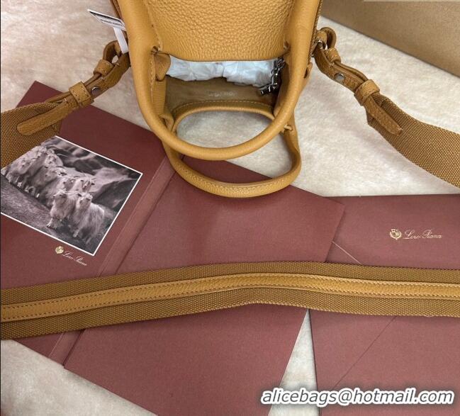 Luxury Discount Loro Piana Small Bale Bucket Bag in Grained Calfskin Leather 0925 Ginger Yellow 2025