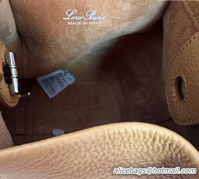 Luxury Discount Loro Piana Small Bale Bucket Bag in Grained Calfskin Leather 0925 Ginger Yellow 2025