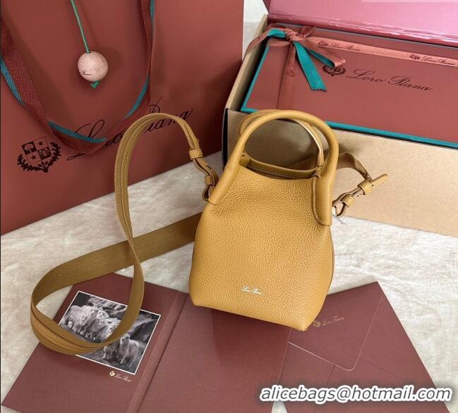 Luxury Discount Loro Piana Small Bale Bucket Bag in Grained Calfskin Leather 0925 Ginger Yellow 2025