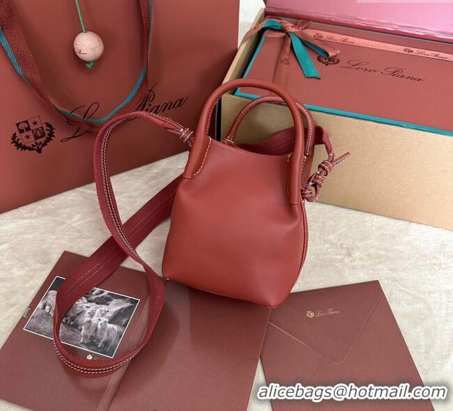 Good Taste Loro Piana Small Bale Bucket Bag in Smooth Calfskin Leather 0925 Red 2025