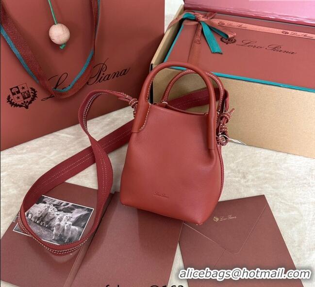 Good Taste Loro Piana Small Bale Bucket Bag in Smooth Calfskin Leather 0925 Red 2025