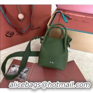 Buy Fashionable Loro Piana Small Bale Bucket Bag in Grained Calfskin Leather 0925 Lichen Green 2025
