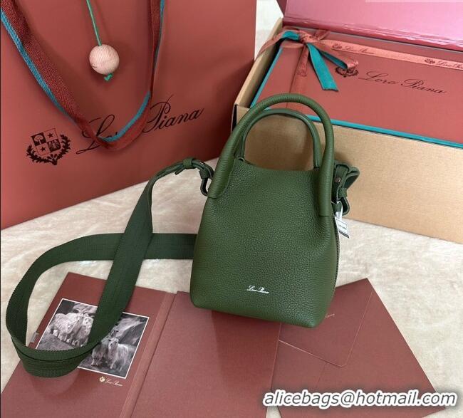 Buy Fashionable Loro Piana Small Bale Bucket Bag in Grained Calfskin Leather 0925 Lichen Green 2025