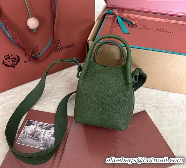 Buy Fashionable Loro Piana Small Bale Bucket Bag in Grained Calfskin Leather 0925 Lichen Green 2025
