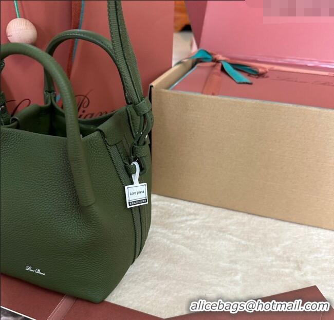 Buy Fashionable Loro Piana Small Bale Bucket Bag in Grained Calfskin Leather 0925 Lichen Green 2025